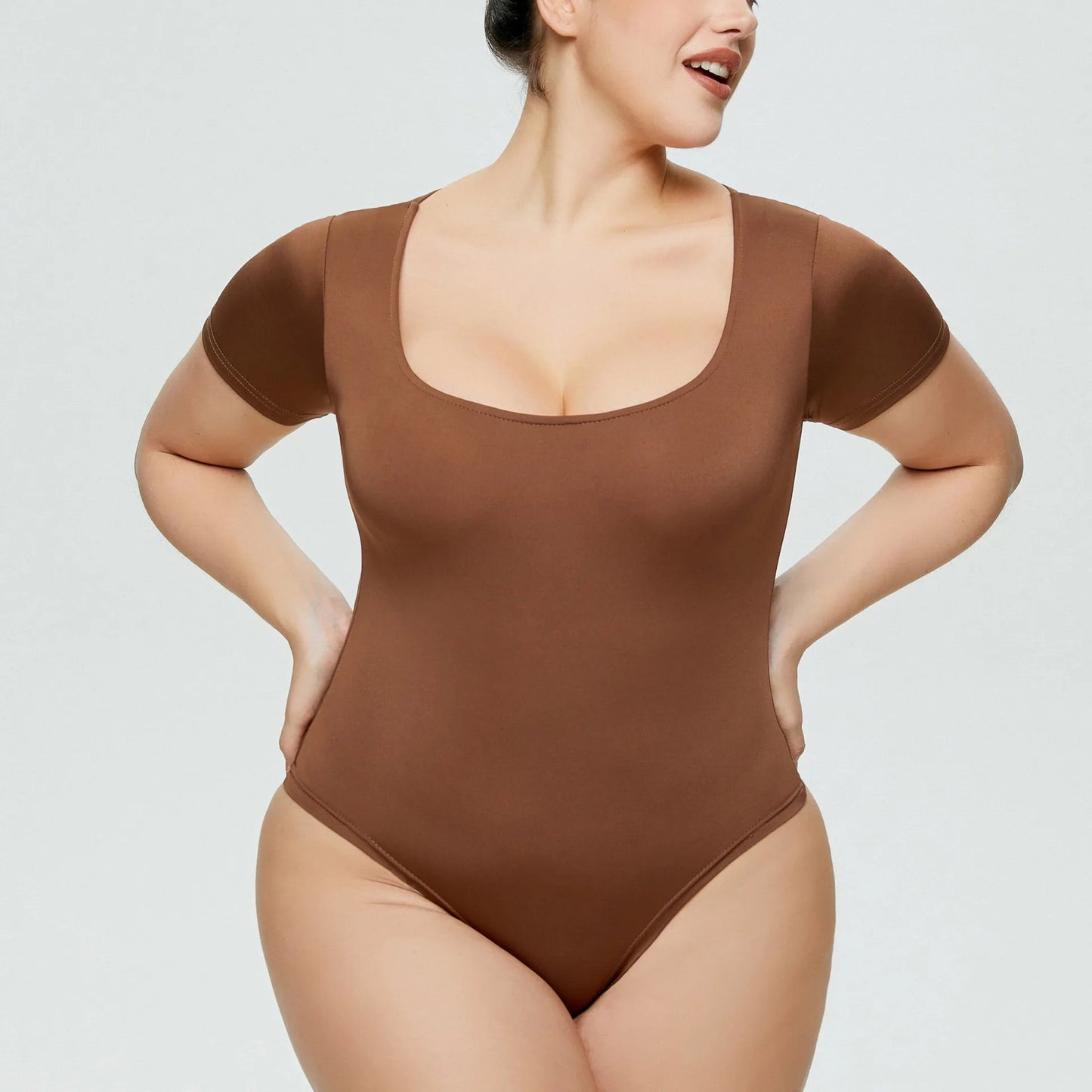 Cutefit Petal Soft Short Sleeve Bodysuit - Cutefit - Bodysuit - 14:1254#37314 brown;5:4181#2XL